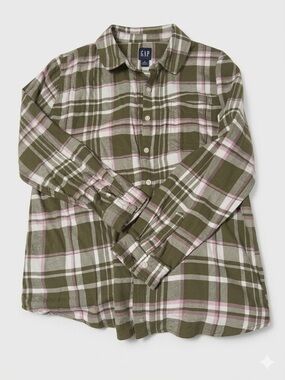GAP Olive & Pink Plaid Shirt